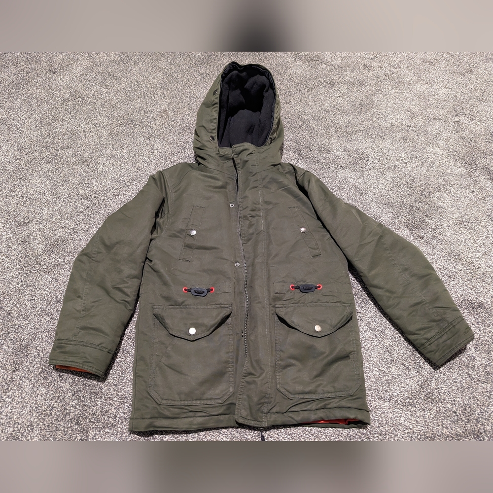 Boys winter jacket, army green.